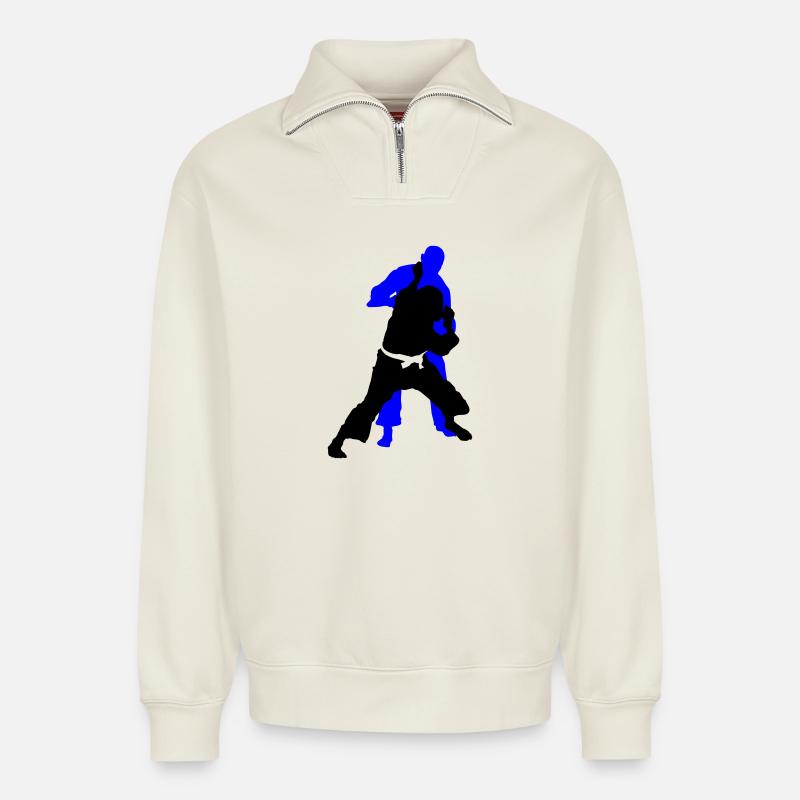 Judo - Sweat unisexe décontracté en coton biologique à demi-zip – de SPREAD - blanc cassé