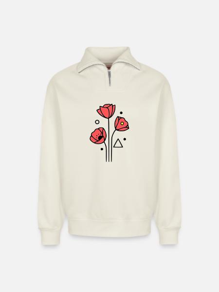 Poppy-Poppies-Minimalist-Line-Art-4 - Relaxed Unisex Organic Half Zip Sweatshirt – by SPREAD - off white