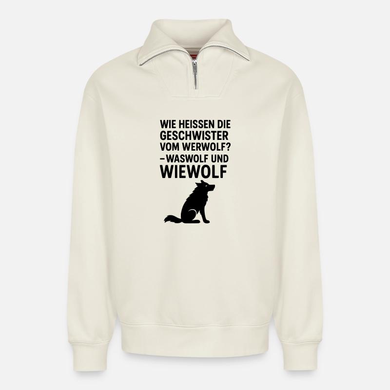 werwolf witziger spruch kinder grundschule - Relaxed Unisex Organic Half Zip Sweatshirt – von SPREAD - Naturweiß