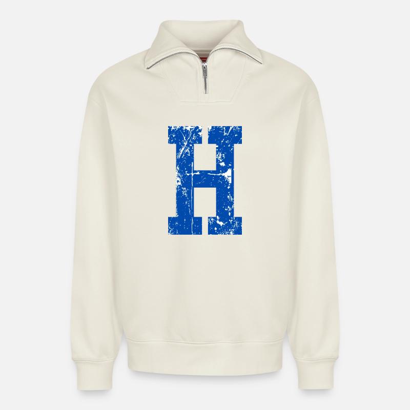 Buchstabe h Sport Retro - Relaxed Unisex Organic Half Zip Sweatshirt – von SPREAD - Naturweiß