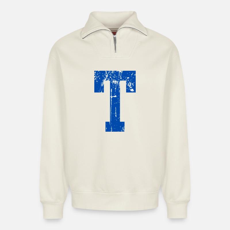 Buchstabe t Sport Retro - Relaxed Unisex Organic Half Zip Sweatshirt – von SPREAD - Naturweiß