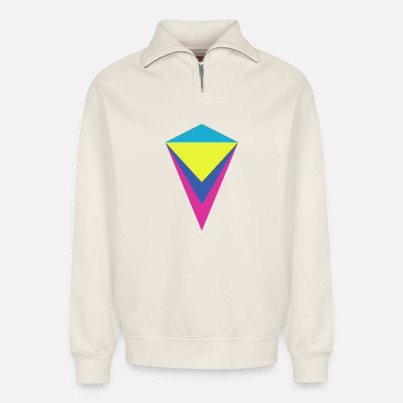 Mehrschichtiger Neon-Diamant - Relaxed Unisex Organic Half Zip Sweatshirt – von SPREAD - Naturweiß