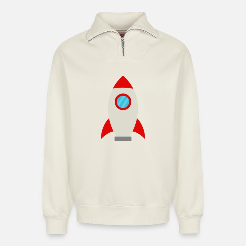Rocket space - Relaxed Unisex Organic Half Zip Sweatshirt – by SPREAD - off white