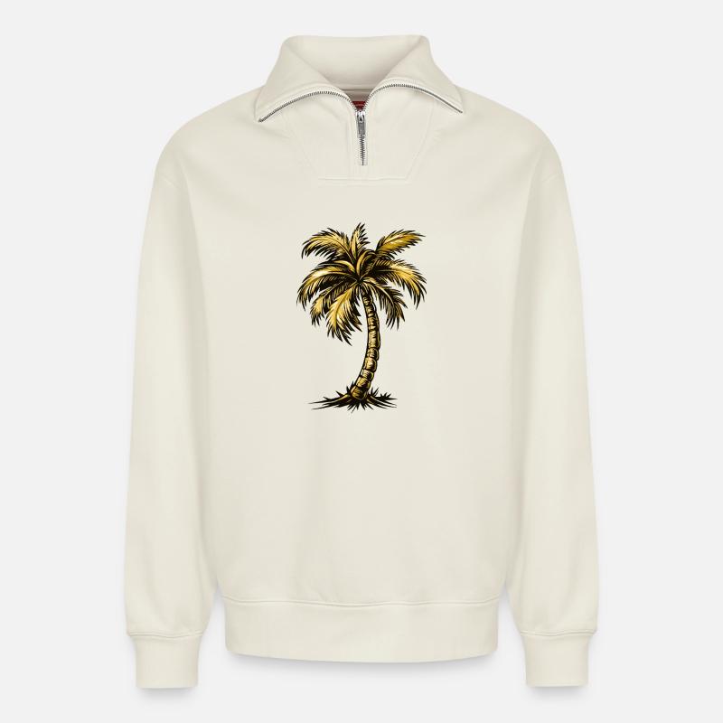 Palme Strand - Relaxed Unisex Organic Half Zip Sweatshirt – von SPREAD - Naturweiß