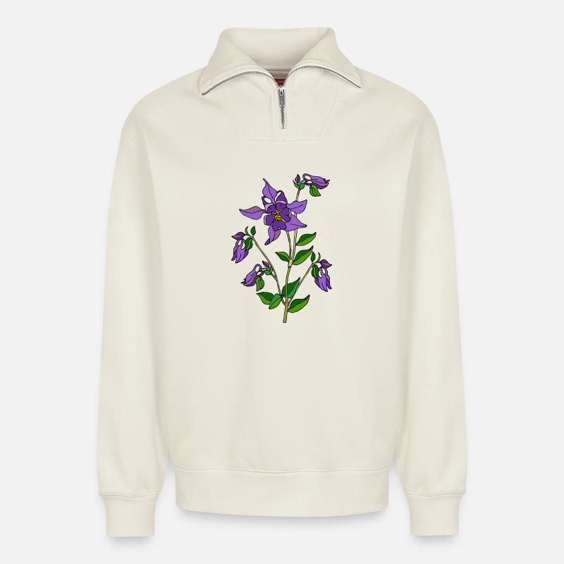 Blumen - Relaxed Unisex Organic Half Zip Sweatshirt – von SPREAD - Naturweiß