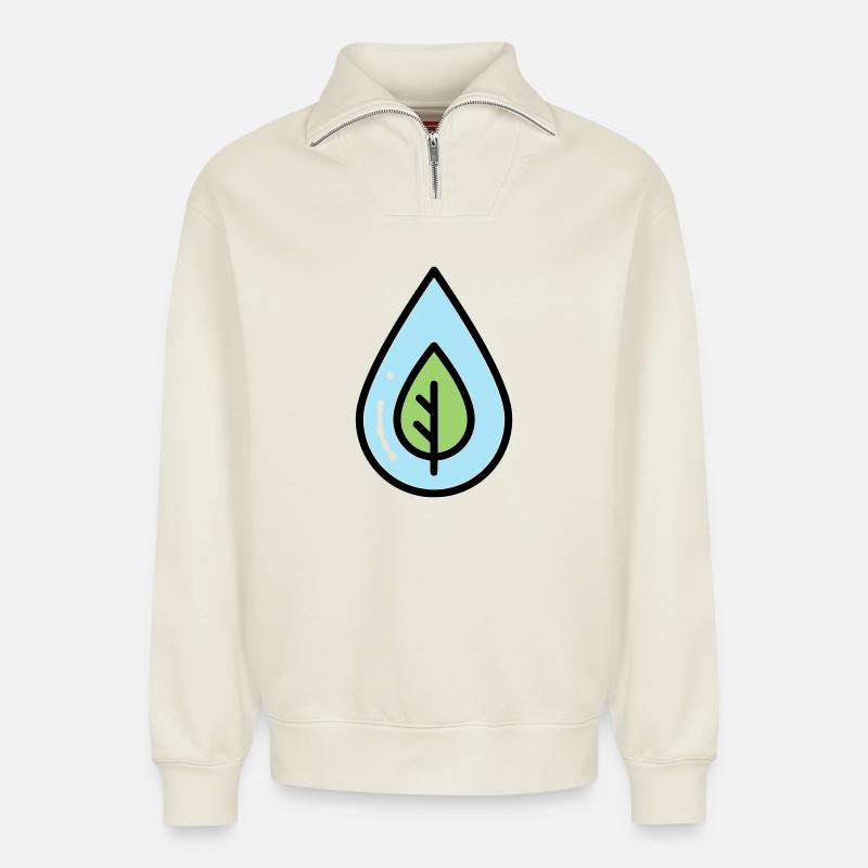 Water Drop Leaf Eco - Relaxed Unisex Organic Half Zip Sweatshirt – by SPREAD - off white