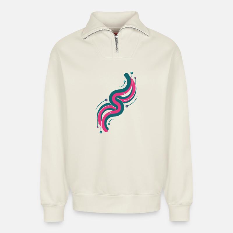 Rosa und Blaue Farbwelle - Relaxed Unisex Organic Half Zip Sweatshirt – von SPREAD - Naturweiß