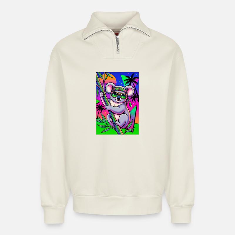 Koala - Relaxed Unisex Organic Half Zip Sweatshirt – von SPREAD - Naturweiß