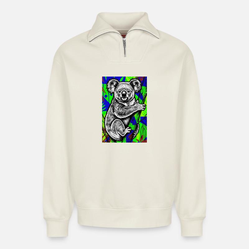 Koala - Sweat unisexe décontracté en coton biologique à demi-zip – de SPREAD - blanc cassé
