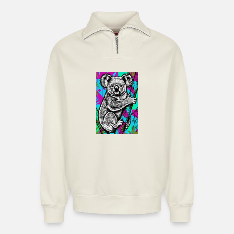 Koala - Sweat unisexe décontracté en coton biologique à demi-zip – de SPREAD - blanc cassé