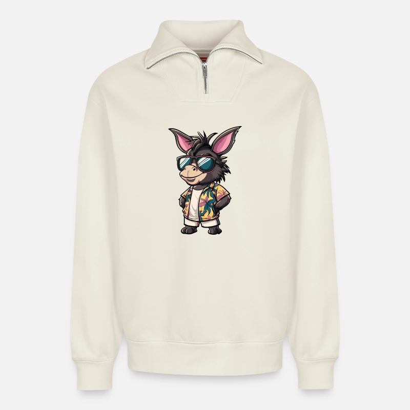 Esel Comic Urlaub - Relaxed Unisex Organic Half Zip Sweatshirt – von SPREAD - Naturweiß