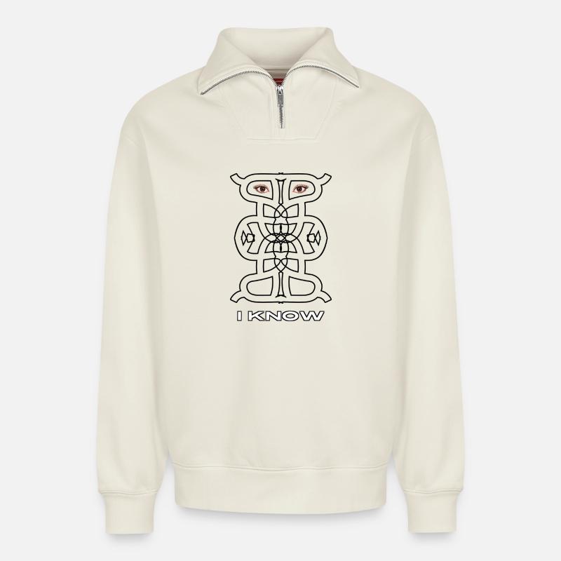 I Know - Abstract Symbolic Observer - Relaxed Unisex Organic Half Zip Sweatshirt – by SPREAD - off white