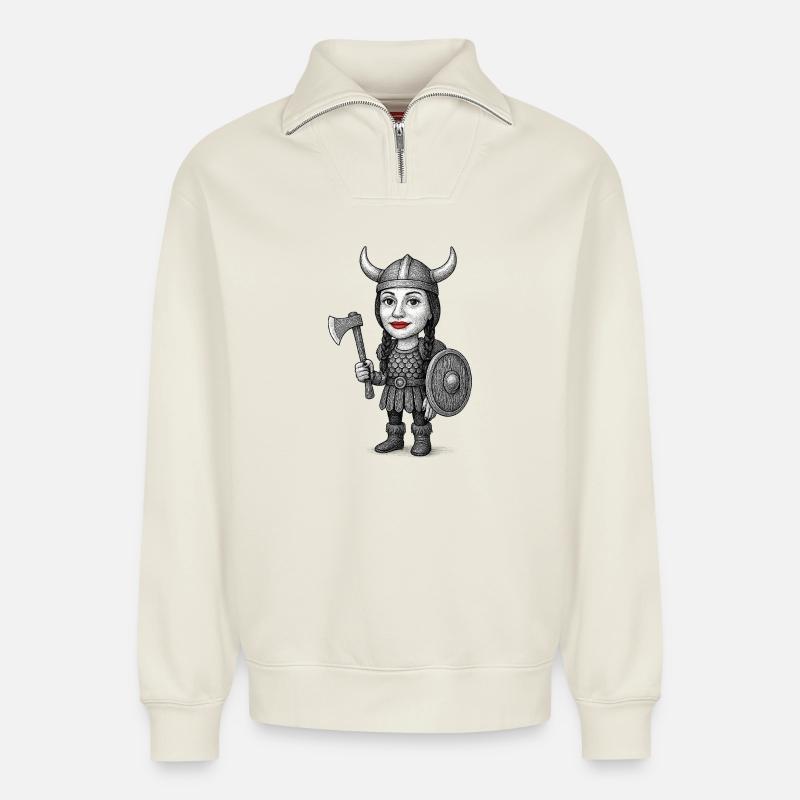 Wikinger-Rotlippen-Krieger - Relaxed Unisex Organic Half Zip Sweatshirt – von SPREAD - Naturweiß