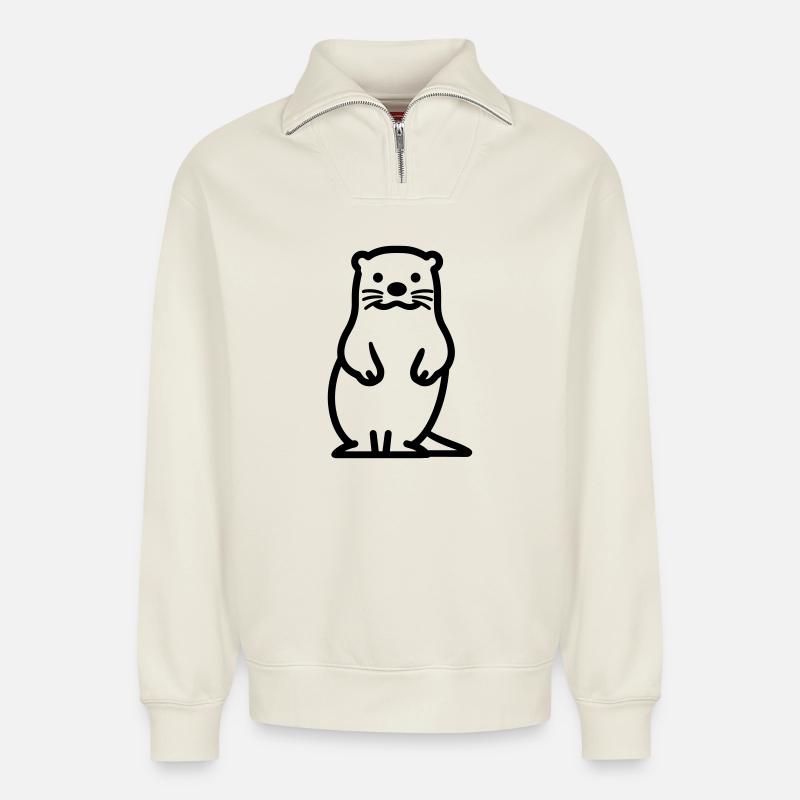 Otter - Relaxed Unisex Organic Half Zip Sweatshirt – von SPREAD - Naturweiß
