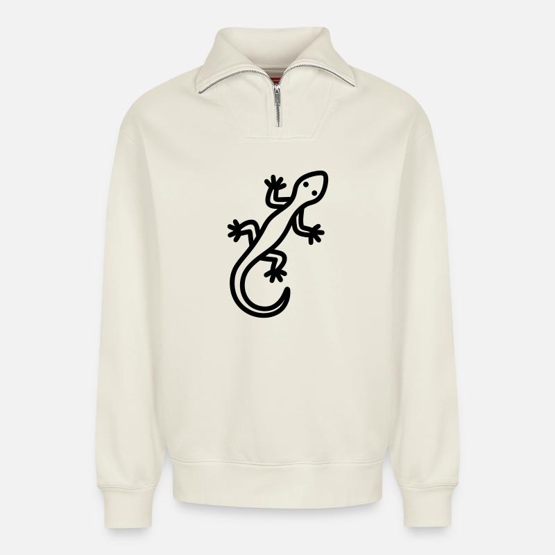 lizard - Relaxed Unisex Organic Half Zip Sweatshirt – by SPREAD - off white