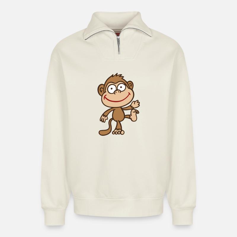Affe - Relaxed Unisex Organic Half Zip Sweatshirt – von SPREAD - Naturweiß