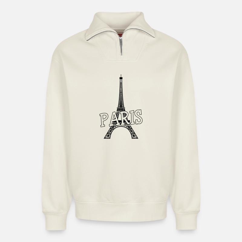 Paris - Relaxed Unisex Organic Half Zip Sweatshirt – by SPREAD - off white
