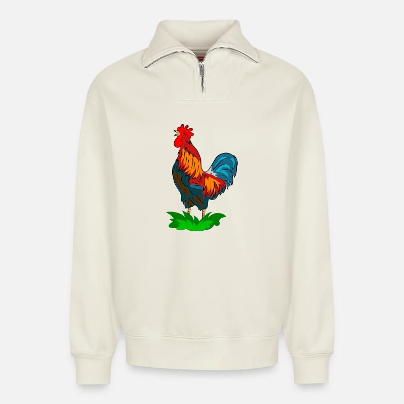 coq - Sweat unisexe décontracté en coton biologique à demi-zip – de SPREAD - blanc cassé