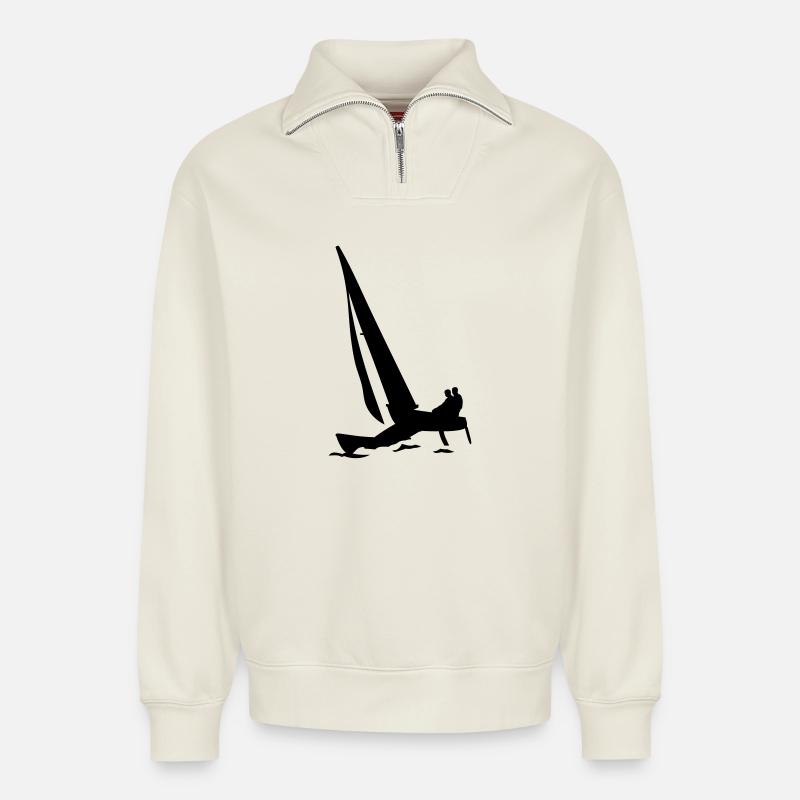 catamaran - Relaxed Unisex Organic Half Zip Sweatshirt – by SPREAD - off white