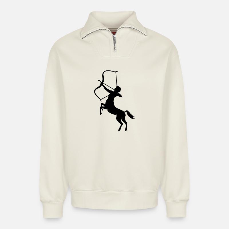 Zentaur Bogenschütze - Relaxed Unisex Organic Half Zip Sweatshirt – von SPREAD - Naturweiß
