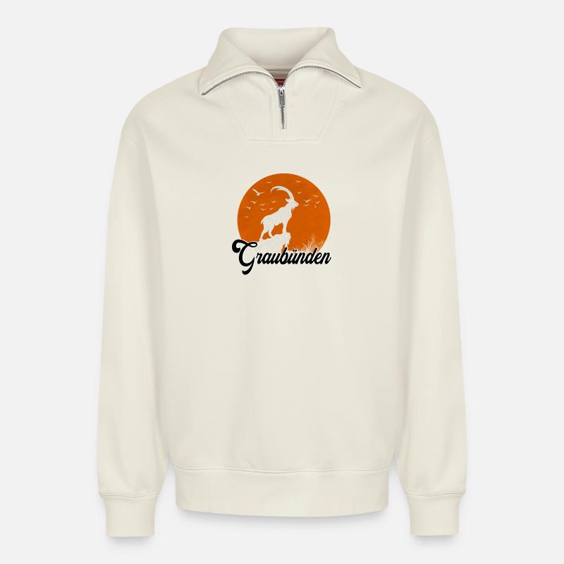 Graubinden Mondsilhouette - Relaxed Unisex Organic Half Zip Sweatshirt – von SPREAD - Naturweiß