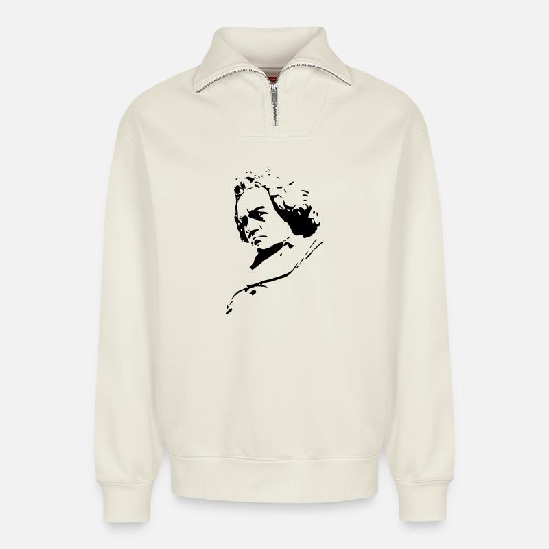 Beethoven - Relaxed Unisex Organic Half Zip Sweatshirt – by SPREAD - off white