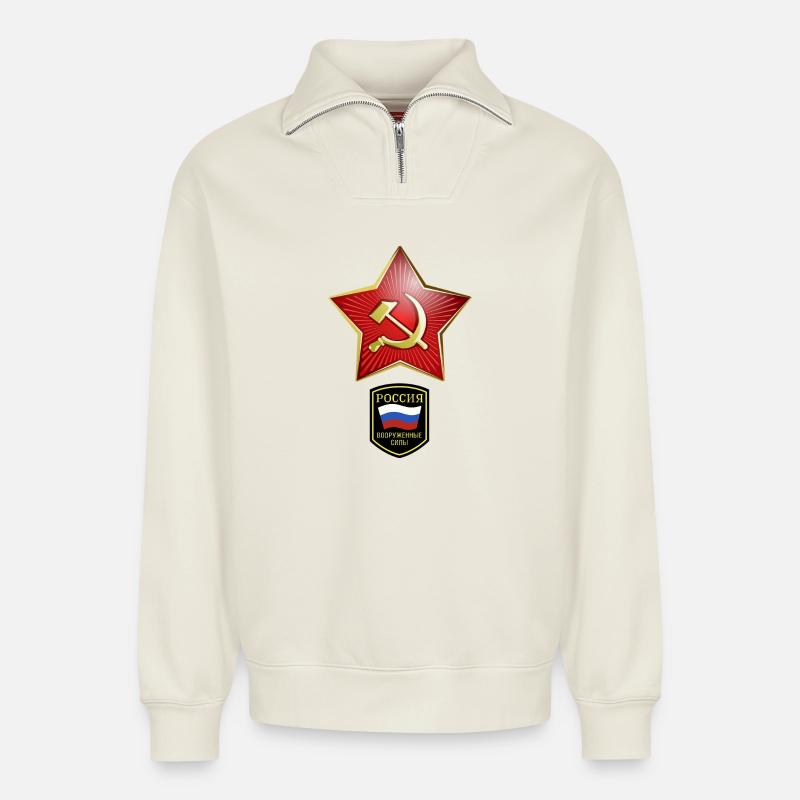 Hammer & Sichel Russie - Sweat unisexe décontracté en coton biologique à demi-zip – de SPREAD - blanc cassé