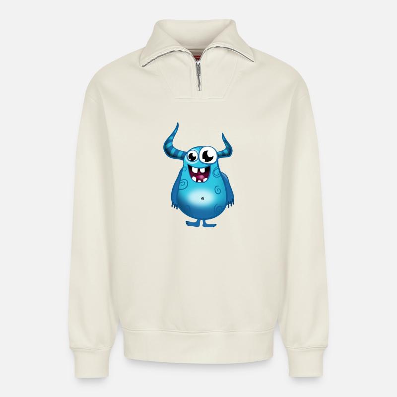 monstre - Sweat unisexe décontracté en coton biologique à demi-zip – de SPREAD - blanc cassé