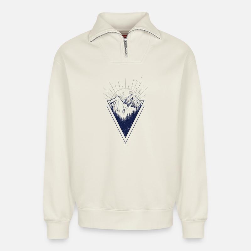 Moonlit Peaks Triangle - Relaxed Unisex Organic Half Zip Sweatshirt – by SPREAD - off white