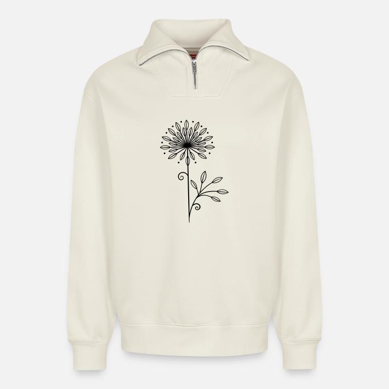 Dandelion Dandelion Spring Sticker - Relaxed Unisex Organic Half Zip Sweatshirt – by SPREAD - off white