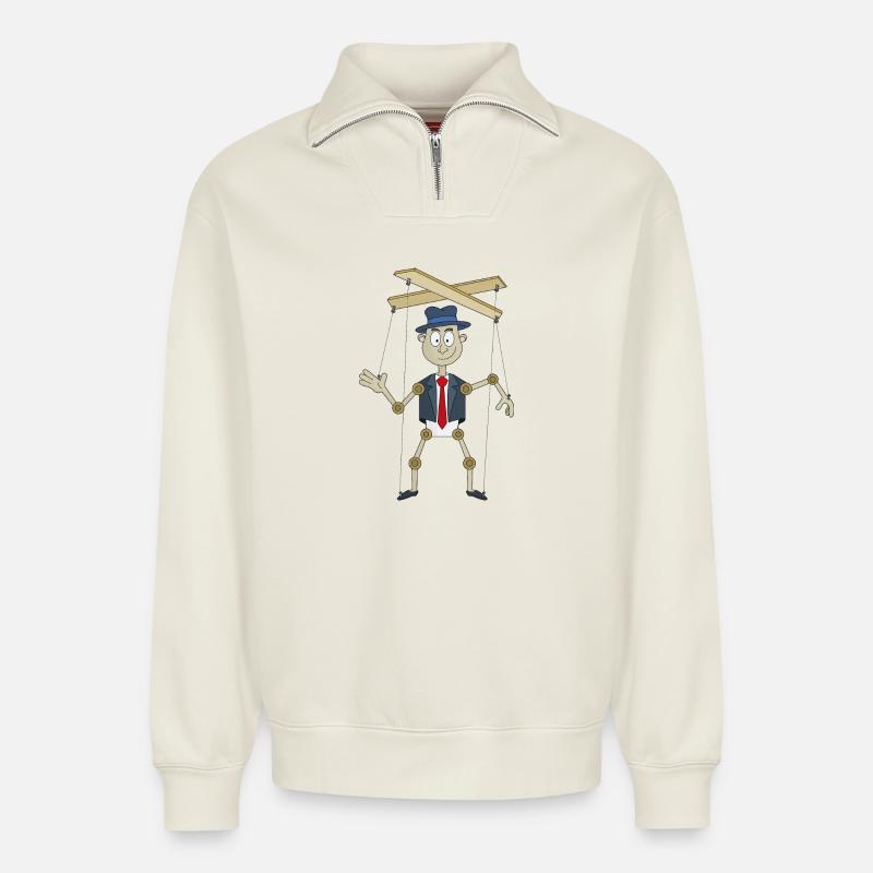 A fun puppet - Relaxed Unisex Organic Half Zip Sweatshirt – by SPREAD - off white