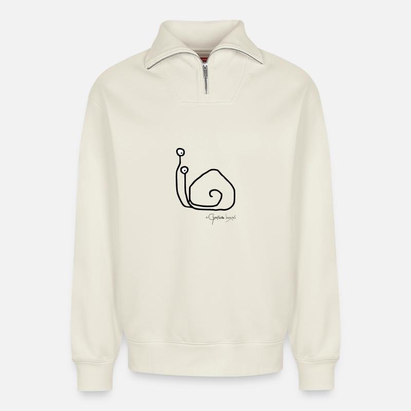 Escargotsolomeeting - Singleescargot - Sweat unisexe décontracté en coton biologique à demi-zip – de SPREAD - blanc cassé