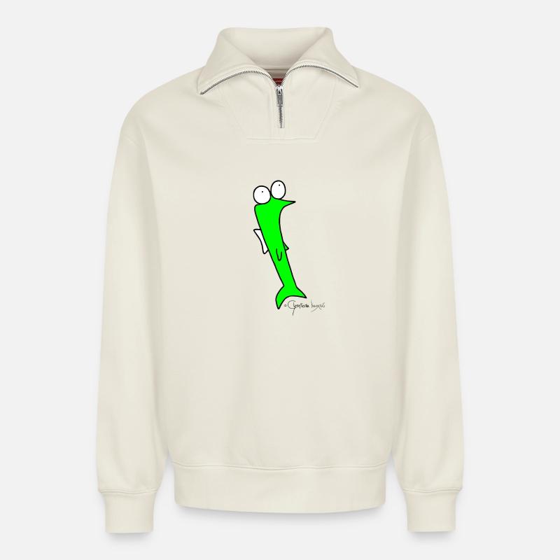 Roach - Piscis Rutilus - Relaxed Unisex Organic Half Zip Sweatshirt – by SPREAD - off white