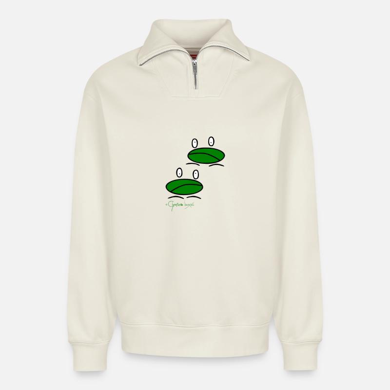 Froschpärchen © Chyropterum Innoxius - Relaxed Unisex Organic Half Zip Sweatshirt – von SPREAD - Naturweiß