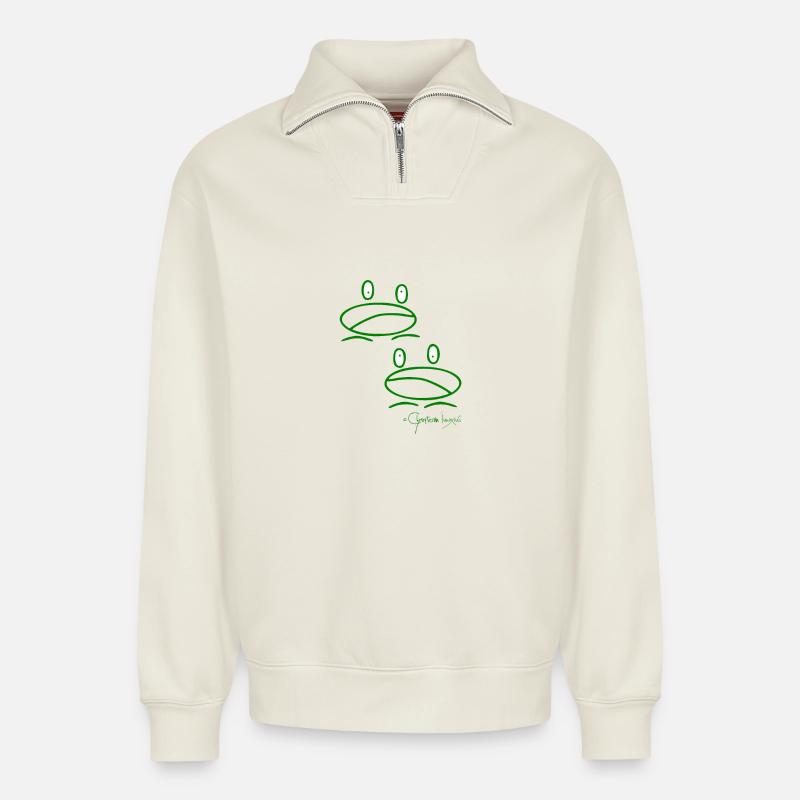 Froschminipärchen - Ranunculi Oophagi - Relaxed Unisex Organic Half Zip Sweatshirt – von SPREAD - Naturweiß