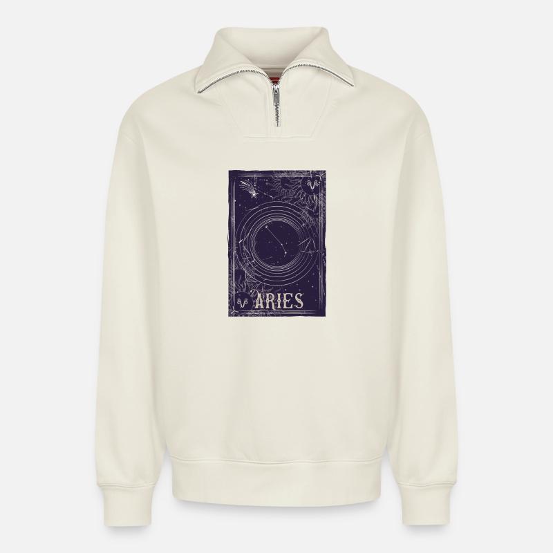 Widder Sternbild Himmlischer Ring - Relaxed Unisex Organic Half Zip Sweatshirt – von SPREAD - Naturweiß