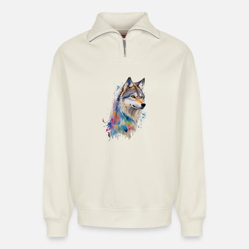 Wolf - Relaxed Unisex Organic Half Zip Sweatshirt – by SPREAD - off white
