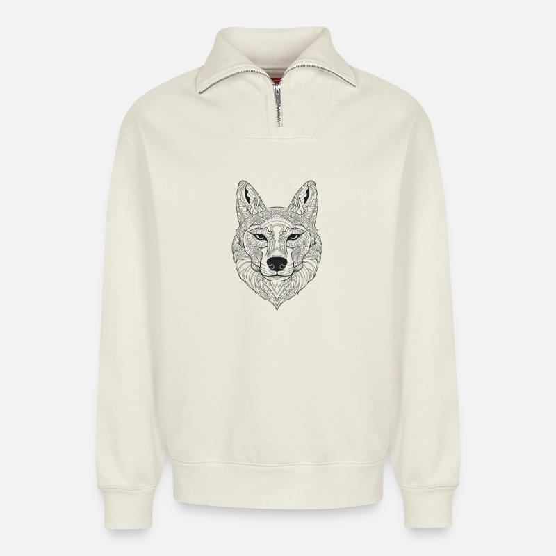Hund Mandala Style Design - Relaxed Unisex Organic Half Zip Sweatshirt – von SPREAD - Naturweiß