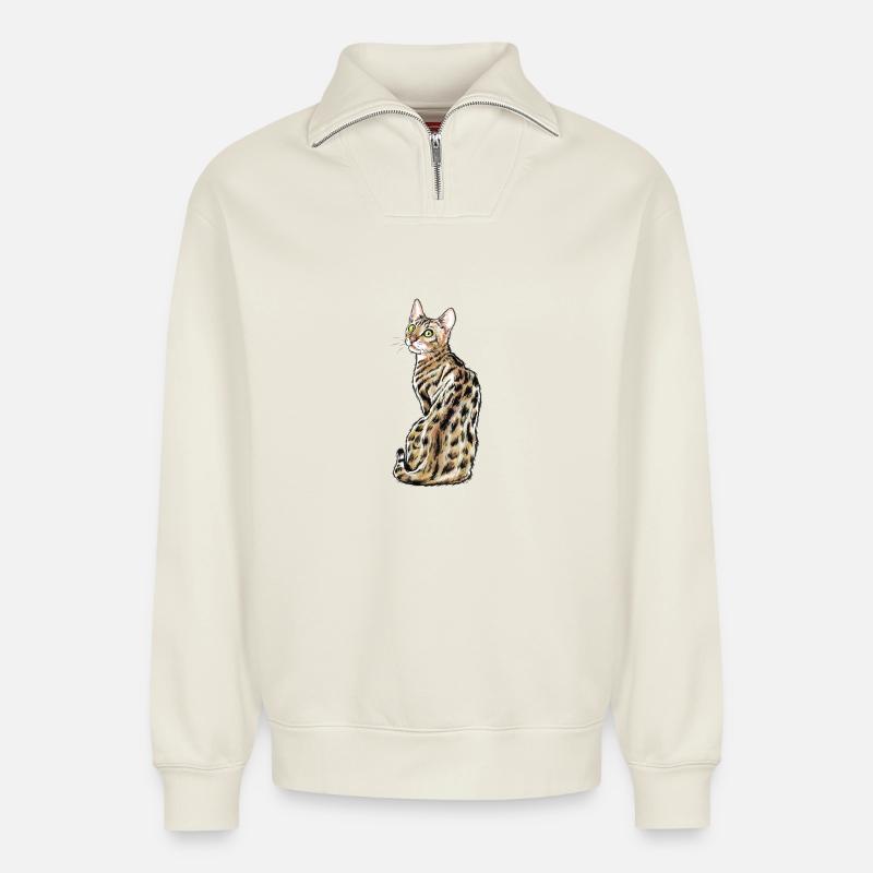 Bengal Katze - Relaxed Unisex Organic Half Zip Sweatshirt – von SPREAD - Naturweiß