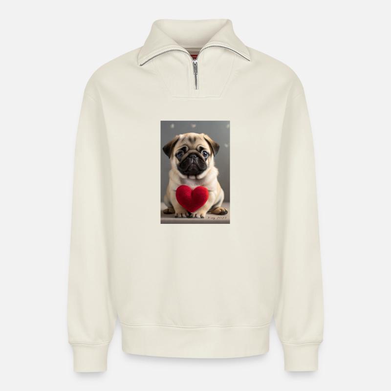 Niedlicher Welpe mit Herz - Relaxed Unisex Organic Half Zip Sweatshirt – von SPREAD - Naturweiß