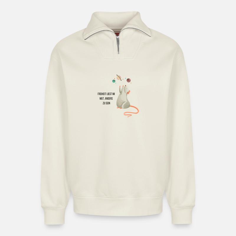 Space Mouse - Relaxed Unisex Organic Half Zip Sweatshirt – by SPREAD - off white