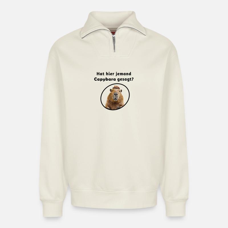Cabybara - Relaxed Unisex Organic Half Zip Sweatshirt – von SPREAD - Naturweiß