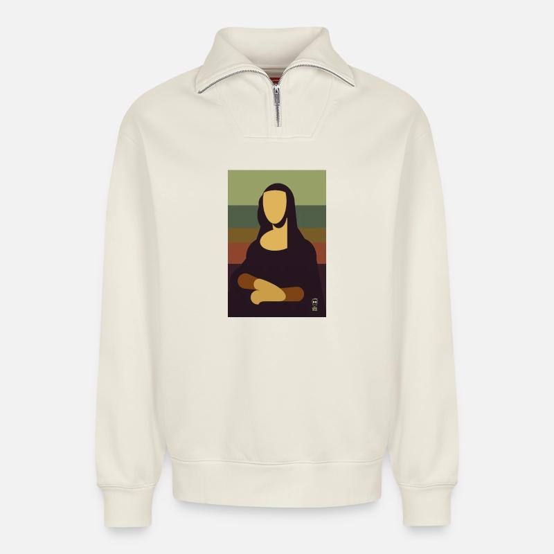 Mona Lisa - Sweat unisexe décontracté en coton biologique à demi-zip – de SPREAD - blanc cassé