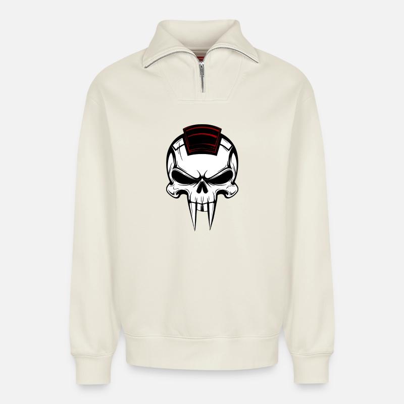 Vampire Skull - Relaxed Unisex Organic Half Zip Sweatshirt – by SPREAD - off white