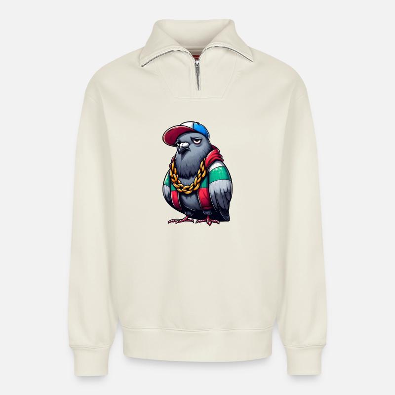 HipHop-Taube - Relaxed Unisex Organic Half Zip Sweatshirt – von SPREAD - Naturweiß