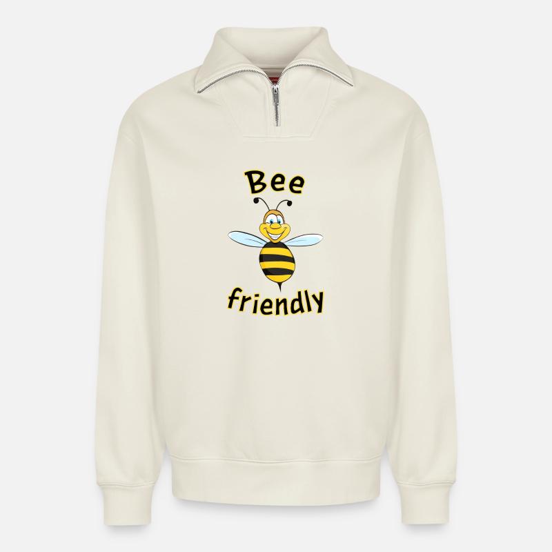 Bee friendly - Relaxed Unisex Organic Half Zip Sweatshirt – by SPREAD - off white