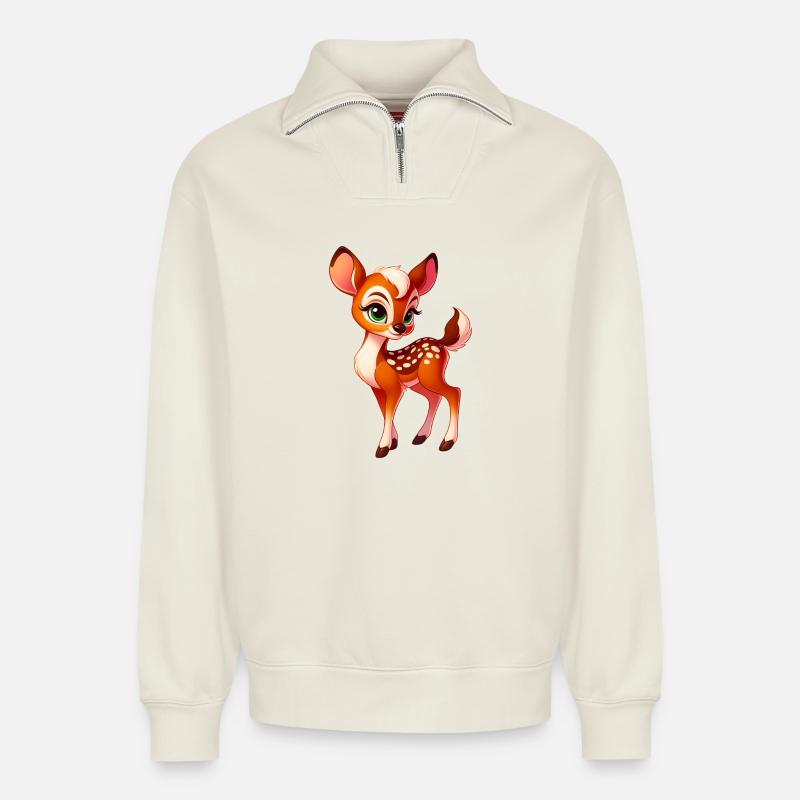 Rehbraun - Relaxed Unisex Organic Half Zip Sweatshirt – von SPREAD - Naturweiß