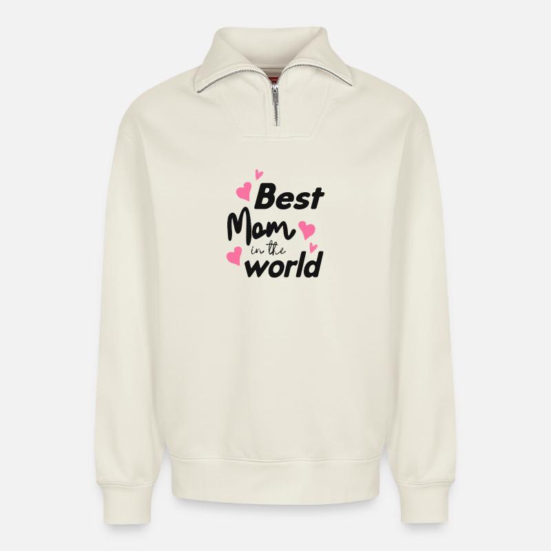 Best Mom - Relaxed Unisex Organic Half Zip Sweatshirt – von SPREAD - Naturweiß