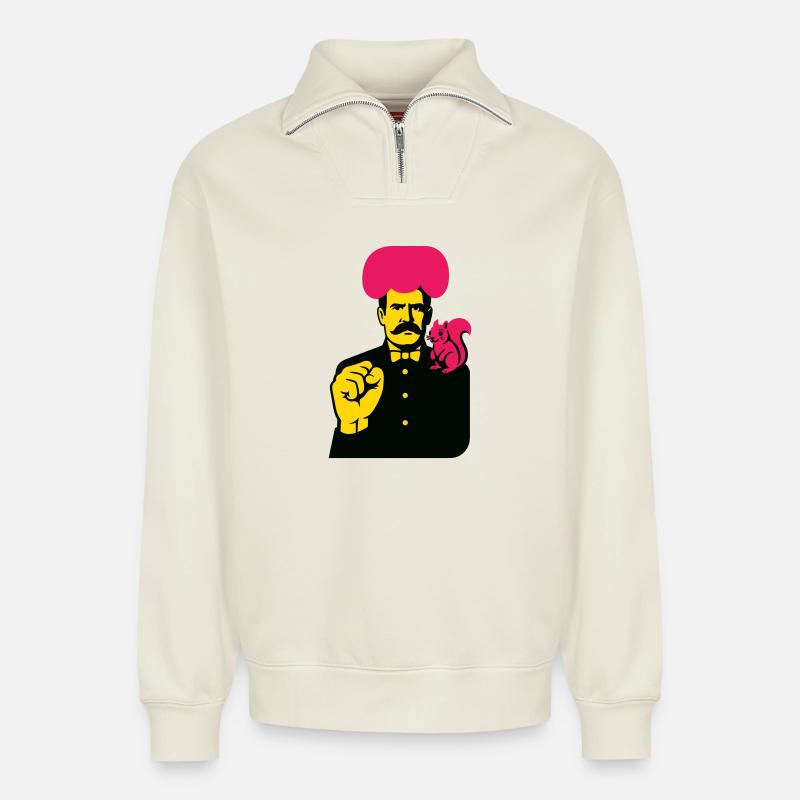 Homme d’art étrange - Sweat unisexe décontracté en coton biologique à demi-zip – de SPREAD - blanc cassé