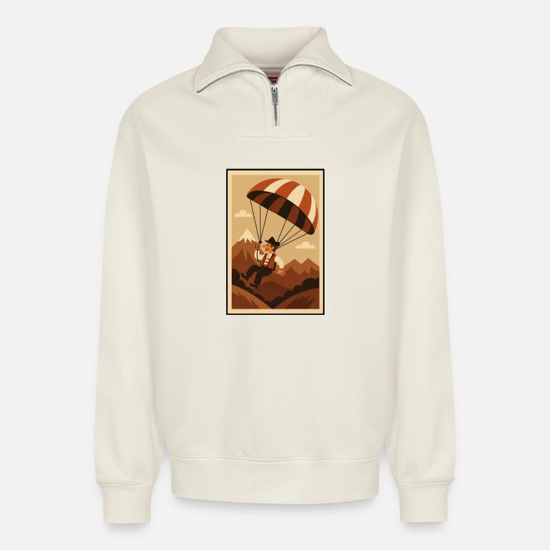 paraglider - Relaxed Unisex Organic Half Zip Sweatshirt – by SPREAD - off white